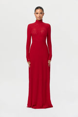 Stretch Lace Turtleneck Maxi Dress