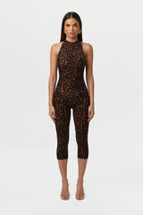 Burnout Print Halter Capri Jumpsuit