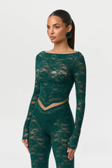 Stretch Lace Boatneck Crop Top