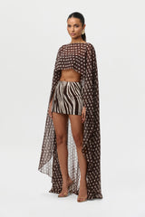 Chiffon Print Cape Crop Top