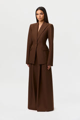 Power Shoulder Fitted Suit Blazer