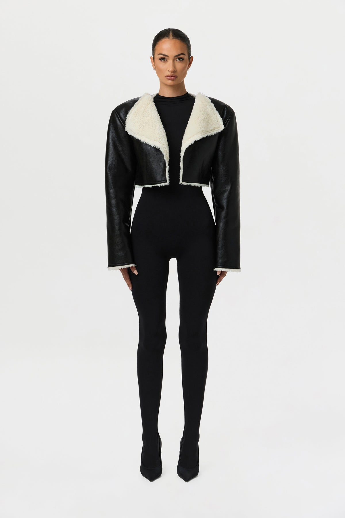 Vegan Leather Sherpa Cropped Jacket