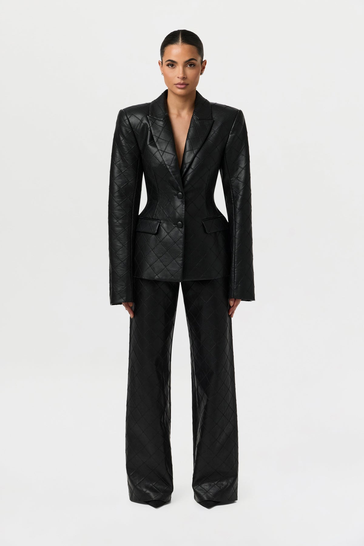 Quilted Vegan Leather Wide Leg Pants
