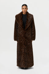 Faux Fur Leopard Long Coat