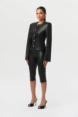 Vegan Leather Button Up Jacket