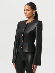 Vegan Leather Button Up Jacket