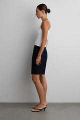 DENIM JORT WITH DRAWSTRING WAIST