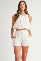 Hazel Blues® |  MABLE Eyelet Bubble Hem Sleeveless Top and Shorts Set