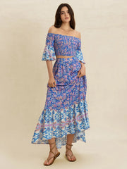 Hazel Blues® |  Smocked Off-Shoulder Printed Top and Skirt Set