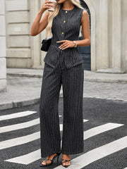 Hazel Blues® |  Striped Button Down Tank and Pants Denim Set