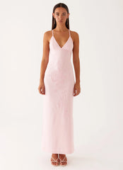 Beki Beaded Mesh Maxi Dress Pink