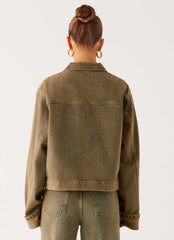Back Again Oversized Denim Jacket Brown Sand Wash