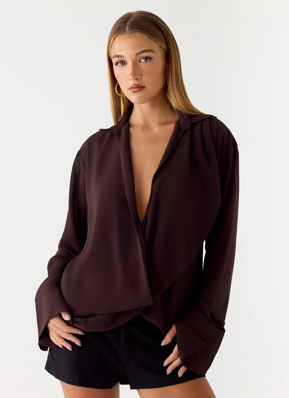 Annah Wrap Shirt Chocolate