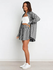 Hazel Blues® |  Striped Dropped Shoulder Shirt and Shorts Set