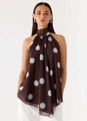 Corrida Backless Top Chocolate Blue Dot