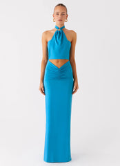 Chiquita Halter Maxi Dress Turquoise Blue