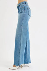 Hazel Blues® | RISEN Distressed Wide Leg Jeans
