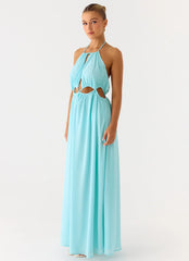 Ardenzelle Chiffon Halter Neck Maxi Dress Turquoise