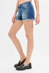 Hazel Blues® | RISEN Low Rise Frayed Denim Shorts