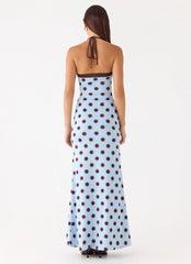 Alessandro Halter Maxi Dress Blue Mocha Dot