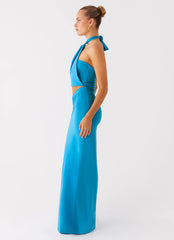 Chiquita Halter Maxi Dress Turquoise Blue