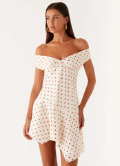 Alma Mini Dress White Red Polka Dot