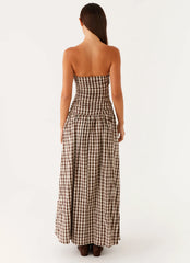 Carmel Maxi Dress Brown Gingham