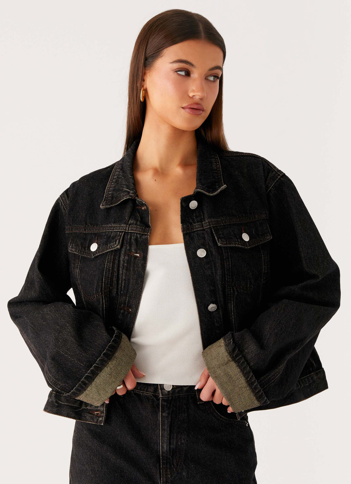 Back Again Oversized Denim Jacket Acid Charcoal