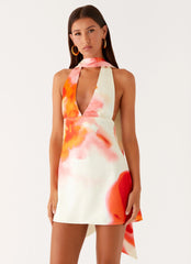 Alicia Satin Halter Mini Dress Mimosa Blossom