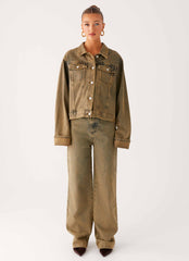 Back Again Oversized Denim Jacket Brown Sand Wash