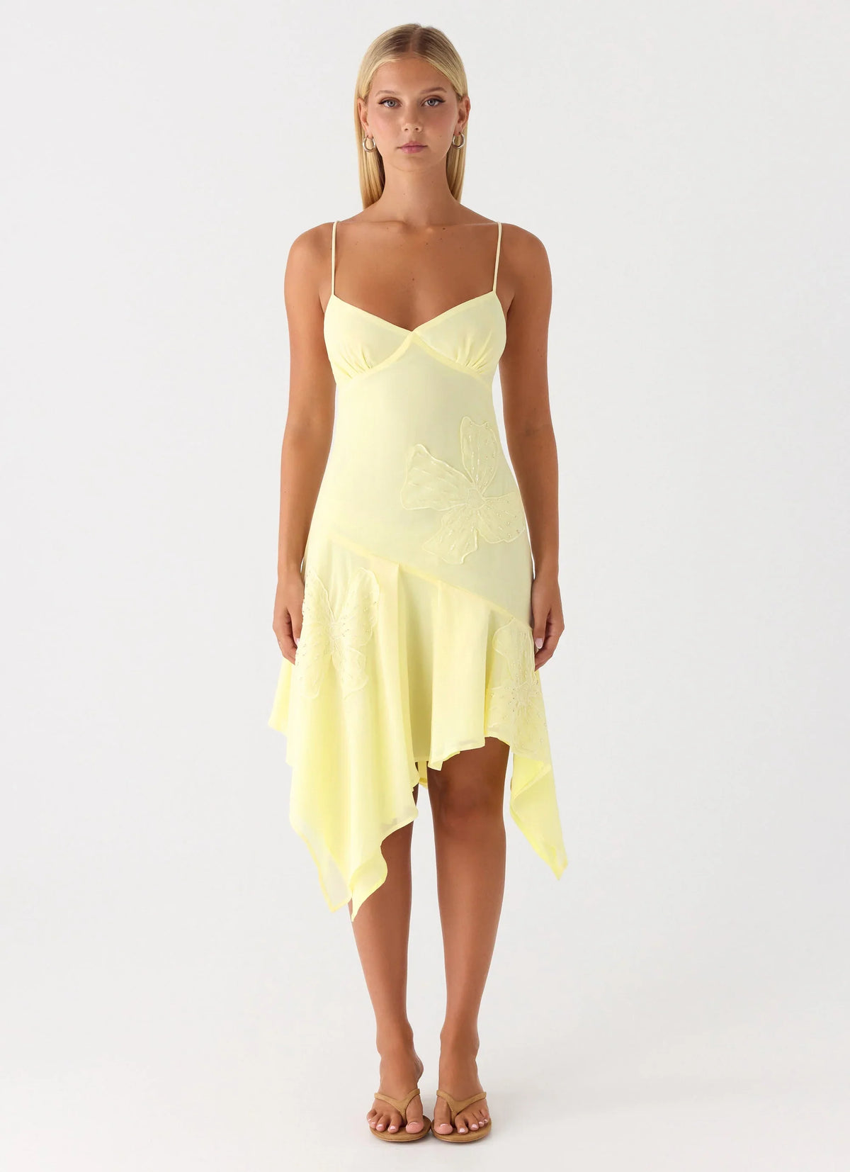 Aysha Beaded Flower Midi Dress Yellow
