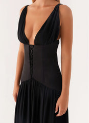 Dafina Satin Maxi Dress Black