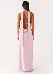 Alicia Satin Halter Maxi Dress Baby Pink