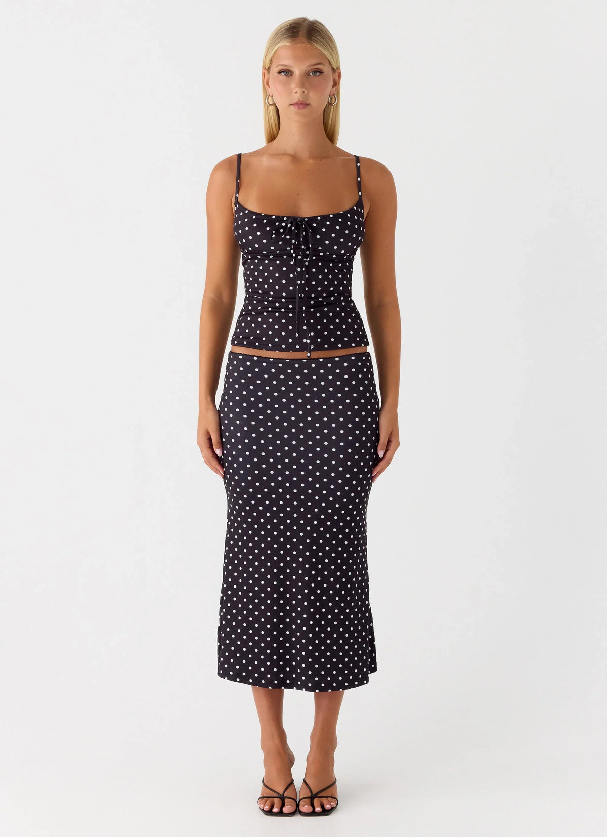 Bahama Low Rise Midi Skirt Black Polkadot