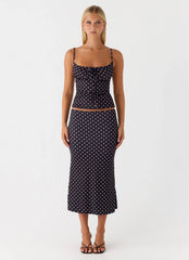 Bahama Low Rise Midi Skirt Black Polkadot