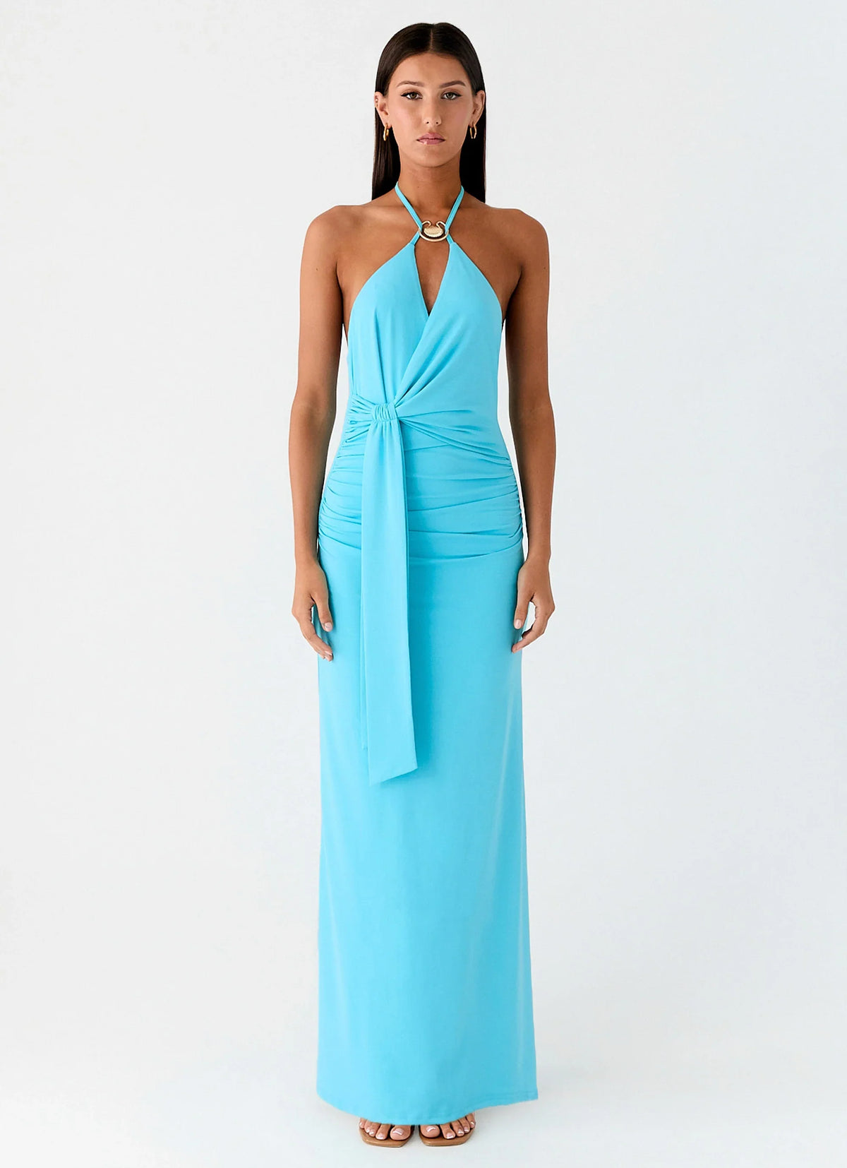 Dare Me Halter Maxi Dress Aqua Blue