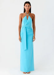 Dare Me Halter Maxi Dress Aqua Blue