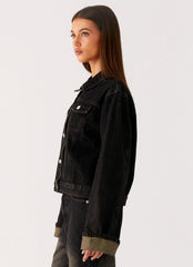 Back Again Oversized Denim Jacket Acid Charcoal