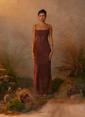 Bayla Beaded Flower Maxi Dress Chocolate