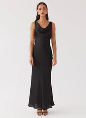 Be Mine Satin Maxi Dress Black
