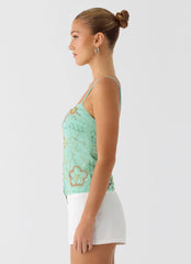 Be Alright Beaded Top Turquoise