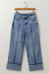 Hazel Blues® |  High-Waisted Wide-Leg Cuffed Jeans