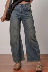 Hazel Blues® |  Exposed Stitching Loose Straight High Waist Jeans