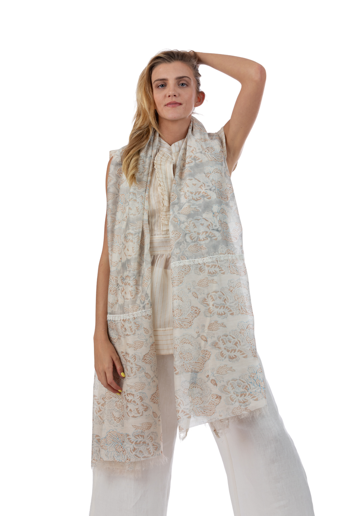 Cabbage Rose Silk Cotton Scarf