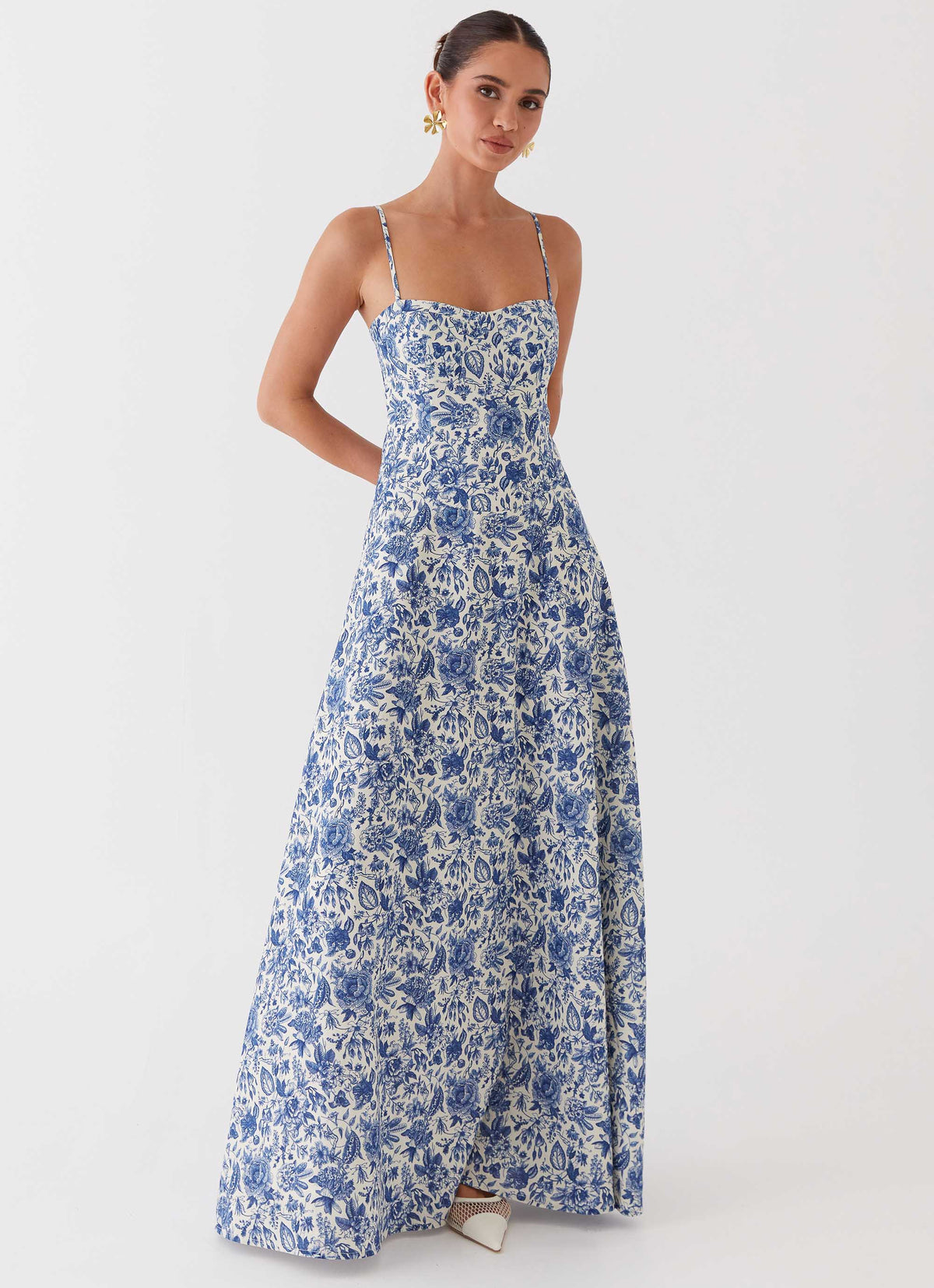 Angelina Linen Maxi Dress Blue Paisley