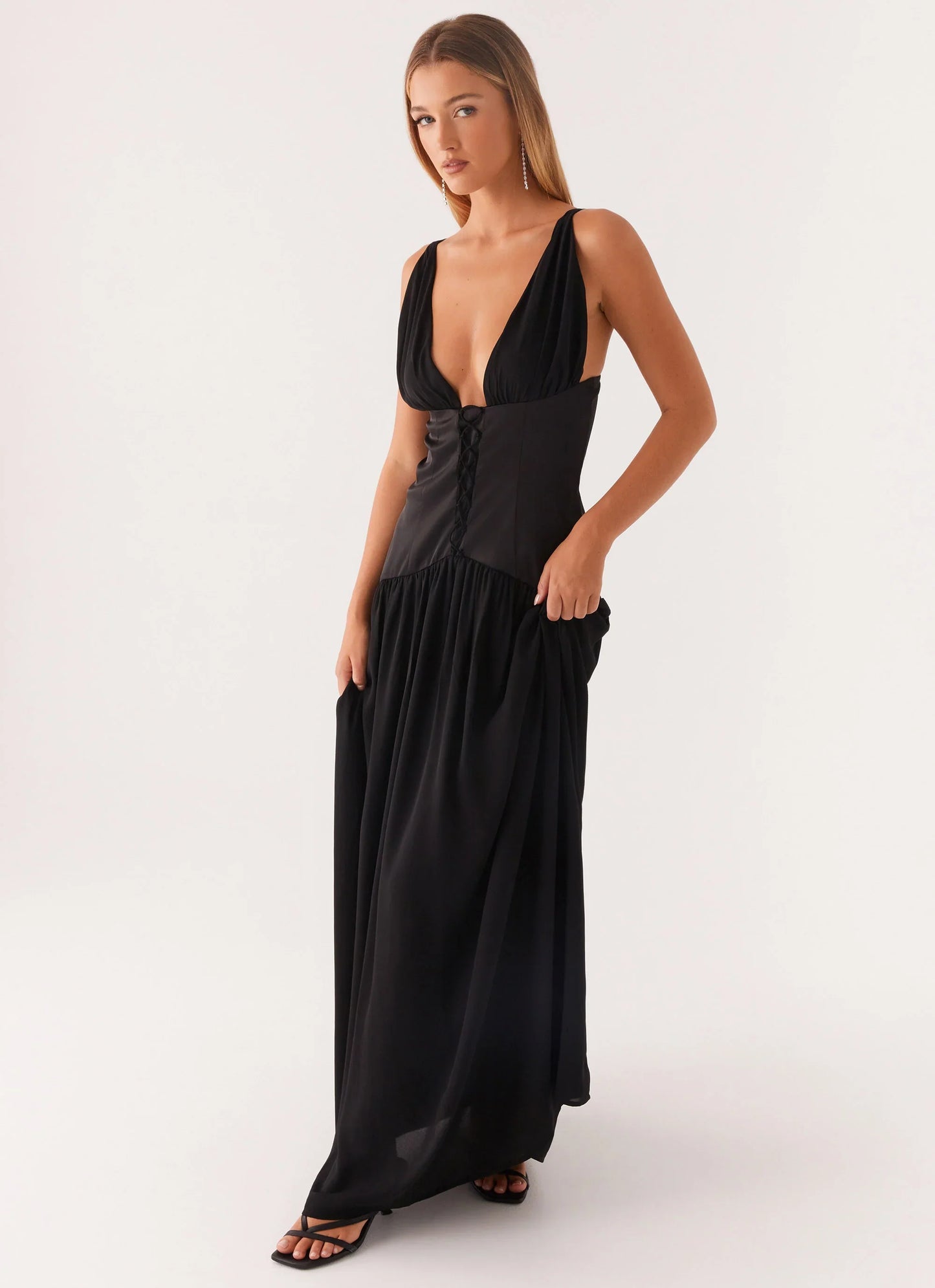 Dafina Satin Maxi Dress Black