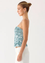 Alayna Sequin Top Aqua