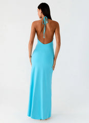 Dare Me Halter Maxi Dress Aqua Blue