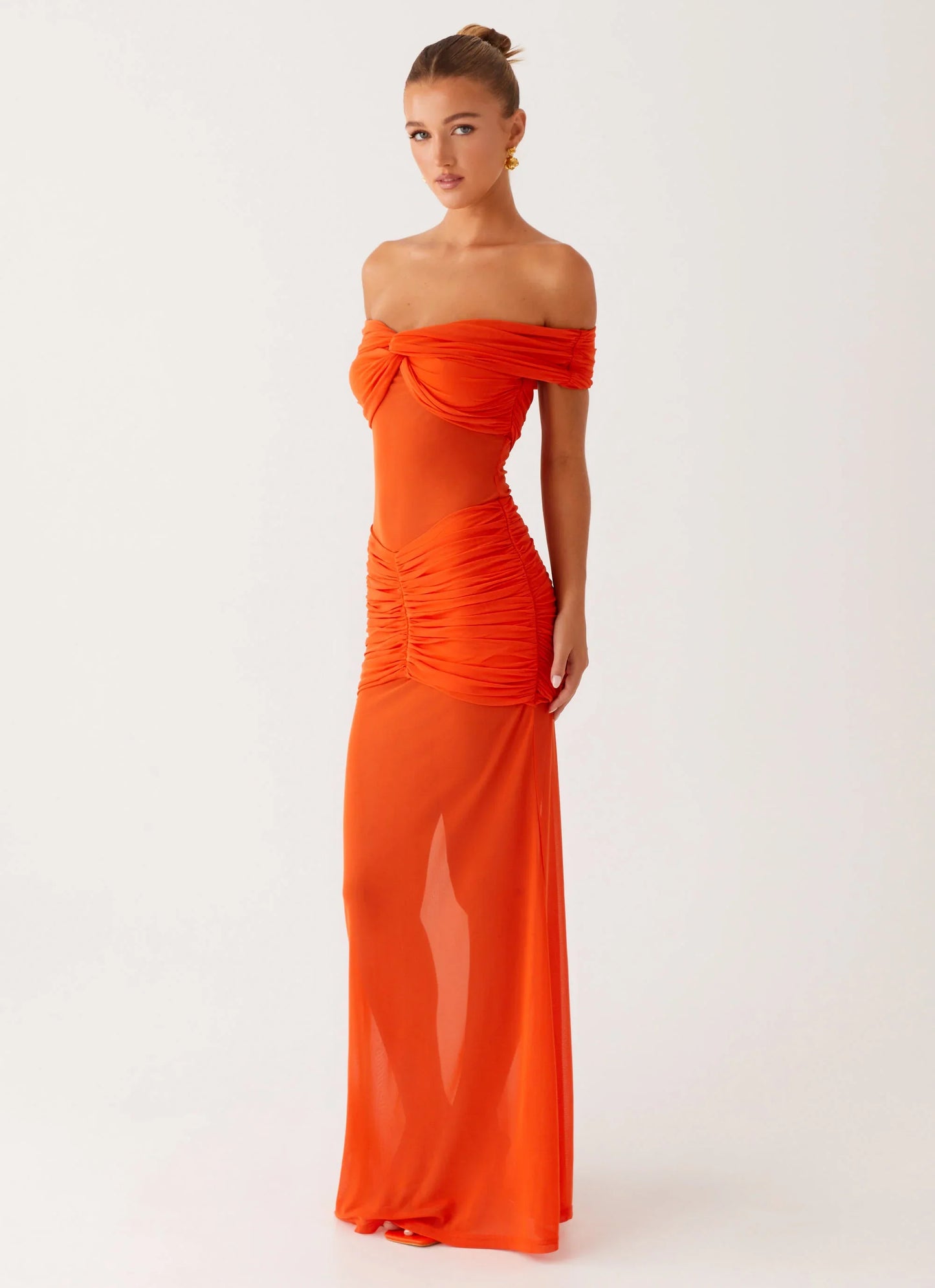 Charming Off Shoulder Maxi Dress Orange