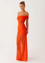 Charming Off Shoulder Maxi Dress Orange